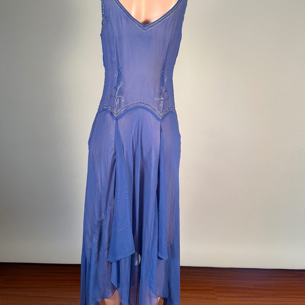 BCBG Blue 100% Silk Beaded Dress.  Size 10